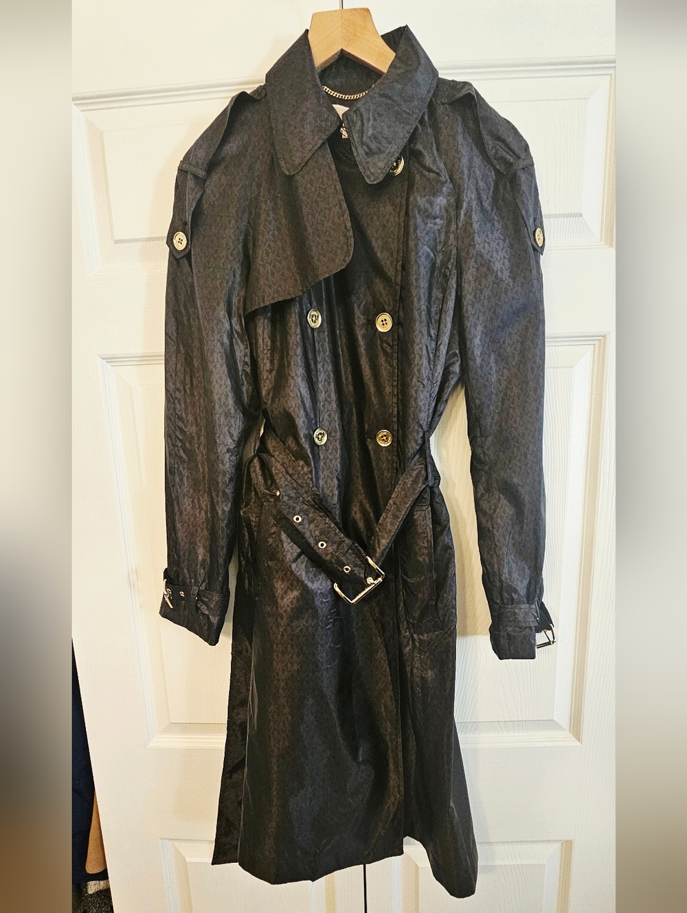 Michael Kors Black Trench Coat with Gold Accents
